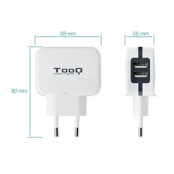 TooQ TQWC1S02 2xUSB 5V 34A 17W Blanco  Cargador de Pared
