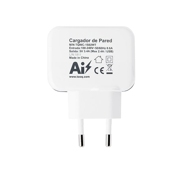 TooQ TQWC1S02 2xUSB 5V 34A 17W Blanco  Cargador de Pared