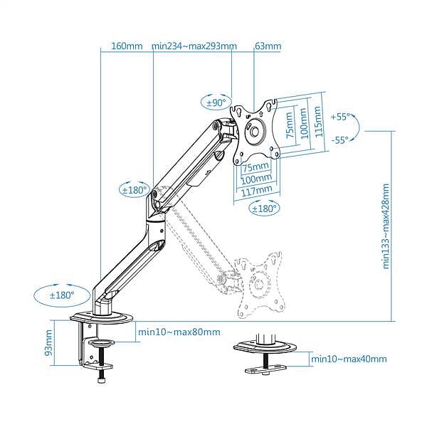 TooQ soporte de mesa para pantalla 1732 VESA Max 100x100 Blanco  Soporte