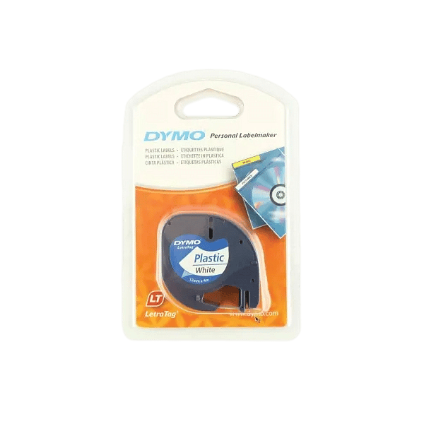 Dymo cinta de plástico negro  blanco 12mm x 4m  Recambio