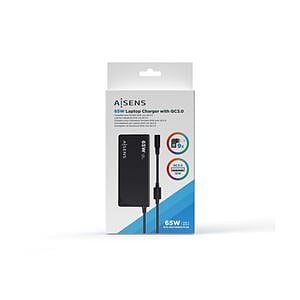 Aisens ASLC65WAUTOBK  65W  9 Conectores  USB 30  Cargador de Portátil