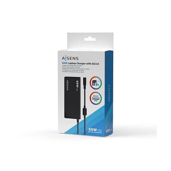 Aisens ASLC65WAUTOBK  65W  9 Conectores  USB 30  Cargador de Portátil