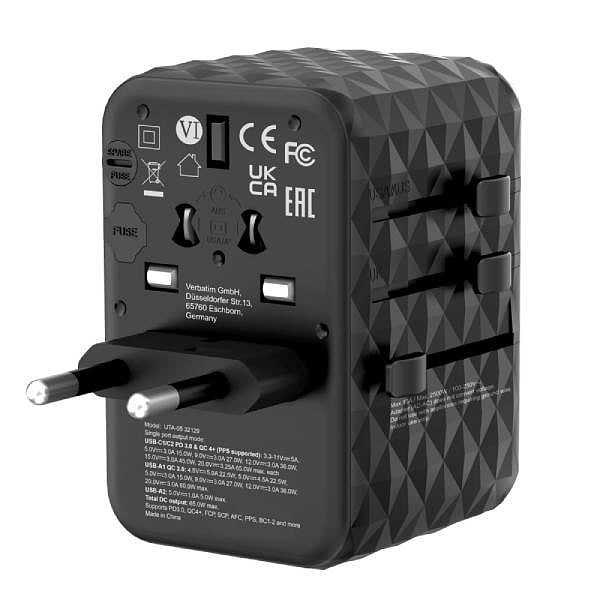 Verbatim UTA05  GaN III 65W  2x USBC  2x USBA  Cargador de Pared Universal
