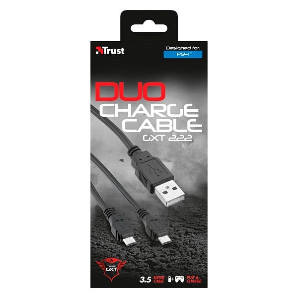 Trust Gaming GXT 222 Cable de carga para 2 mandos PS4