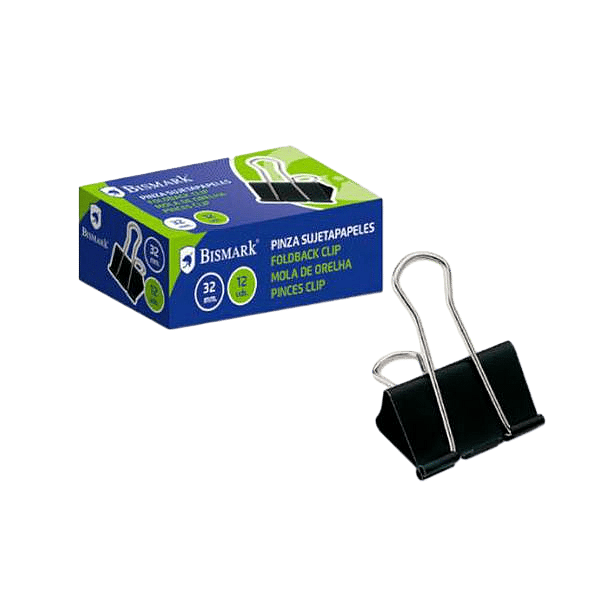 Bismark Pinza Metálica Palanca Abatible sujetapapeles 32 mm Color negro  Caja 12 unidades