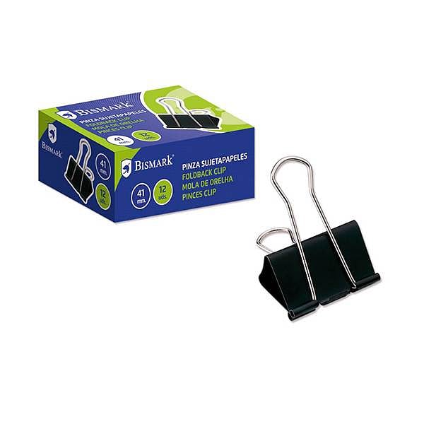 Bismark Pinza Metálica Palanca Abatible sujetapapeles 41 mm Color negro  Caja 12 unidades
