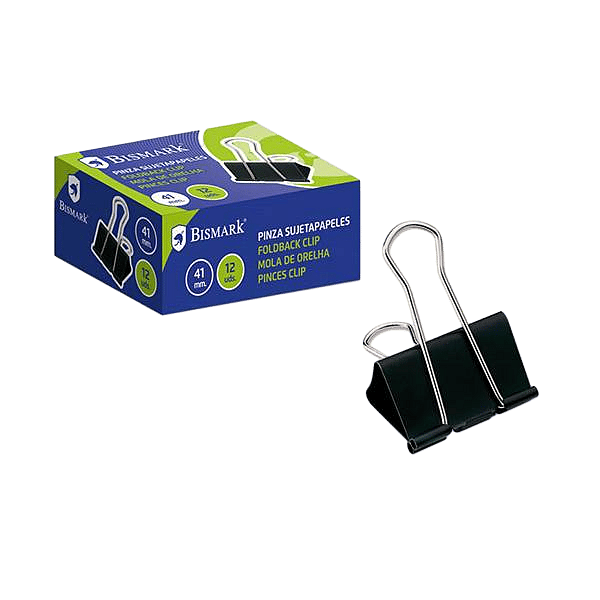 Bismark Pinza Metálica Palanca Abatible sujetapapeles 41 mm Color negro  Caja 12 unidades