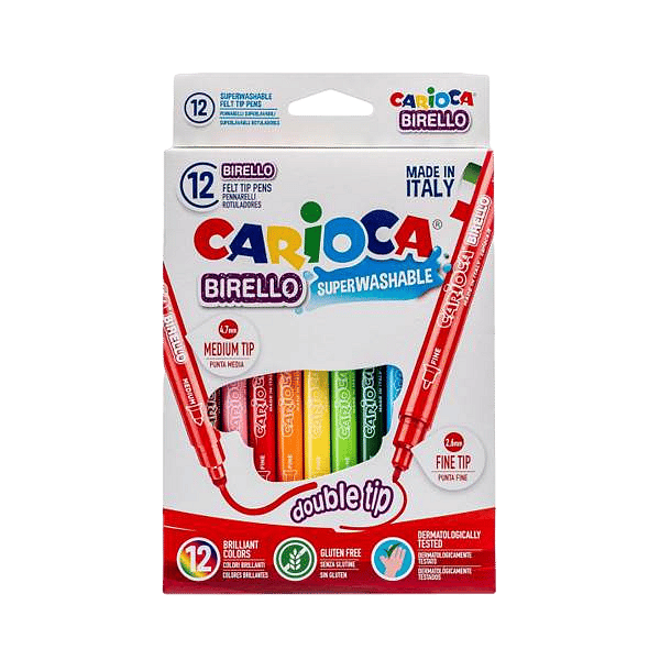 Rotuladores de Colores Carioca Birello Superlavable Caja 12 Colores Doble Punta