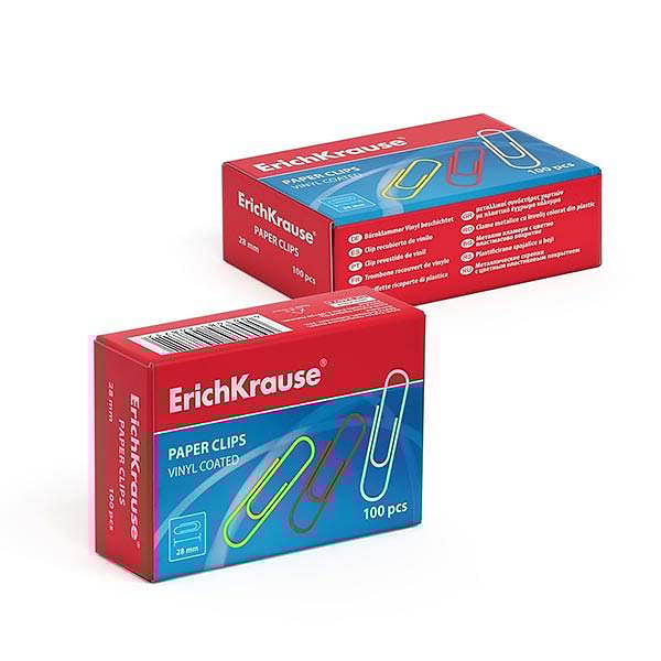 ErichKrause Caja 100 Clips recubiertos de vinilo Colores 28mm