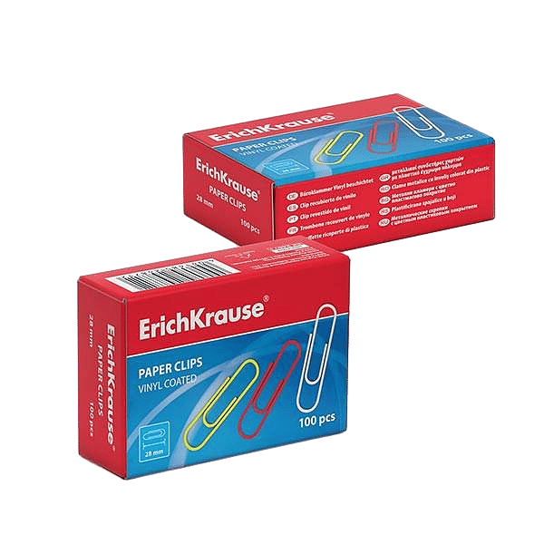 ErichKrause Caja 100 Clips recubiertos de vinilo Colores 28mm