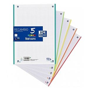 Oxford Recambio 5 Colores Vivos 10020 Hojas DINA4 4 taladros 90g Cuadros 5x5mm