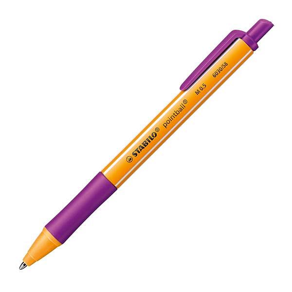 Stabilo Pointball Boligrafo Retractil  Punta de 1mm  Tinta con Base de Aceite  Recargable  79 Plastico Reciclado  Grip Antideslizante  Color Lila