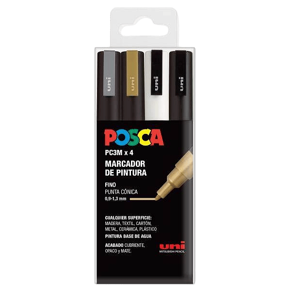 Rotuladores UniBall Posca  Estuche 4 marcadores PC3M GSWB 182634673