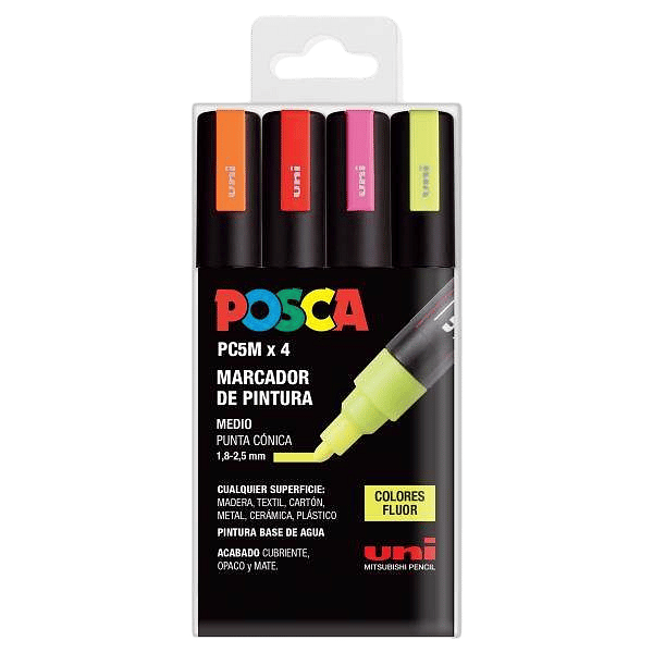 Rotuladores UniBall Posca  Estuche 4 marcadores PC5M Fluor 182634682