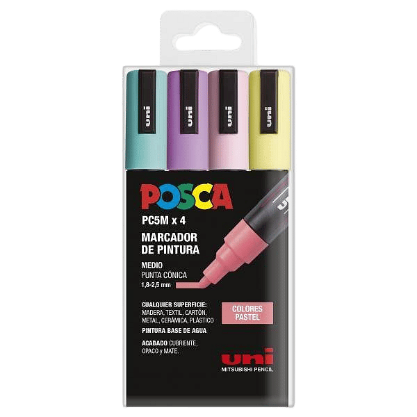 Rotuladores UniBall Posca  Estuche 4 marcadores PC5M Pastel 182634811