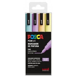 Rotuladores UbiBall Posca  Estuche 4 marcadores PC3M Punta Conica 0913mm Colores Surtidos Pastel