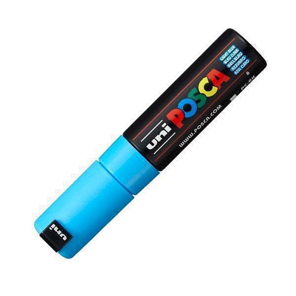 Posca PC8KMarcador de Pintura  Punta Biselada Acrilica 8mm  Tinta Base al Agua  No Permanente  Resistente a la Luz  Ideal para Carteleria y Decoracion  Color Azul Claro