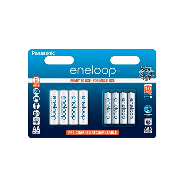 Panasonic Eneloop x4 AA 1900mAh  x4 AAA 750mAh  Pilas
