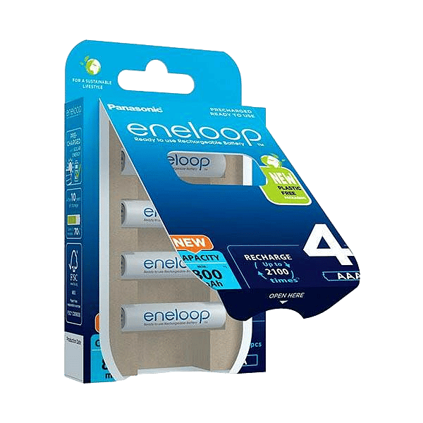 Panasonic Eneloop AAA  Pack de 4 pilas 800mAh  Pilas Recargables NIMH