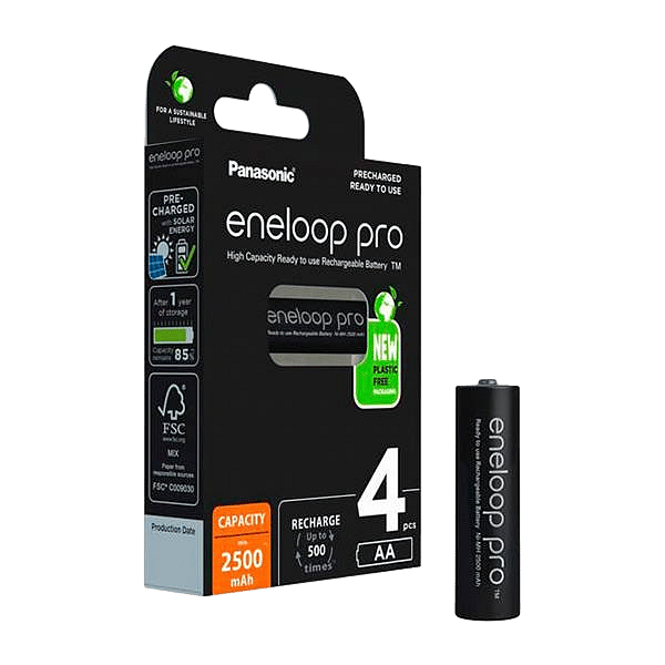 Panasonic Eneloop Pro AA  Pack de 4 pilas 2500mAh  Pilas Recargables NIMH