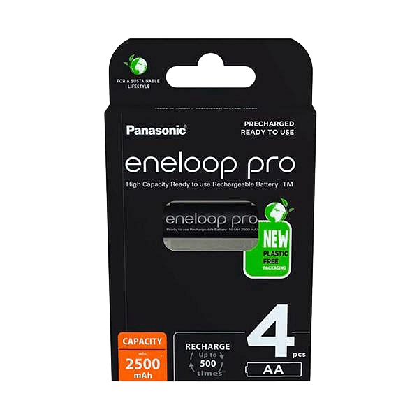 Panasonic Eneloop Pro AA  Pack de 4 pilas 2500mAh  Pilas Recargables NIMH