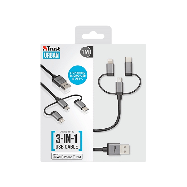Titulo Trust 3 en 1 Micro USB a USBC 1m  Cable