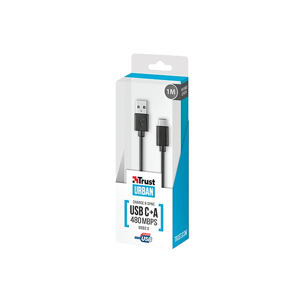 Trust 20445 USB20 Tipo C a A de 1 m Negro  Cable