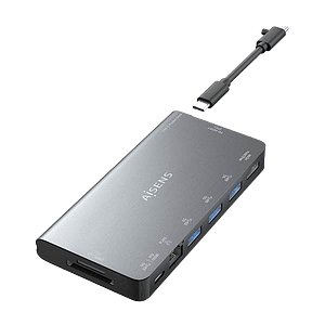 Aisens ASUC8P015GR  Dock 8 en 1  USBC a HDMI  RJ45  3x USBA  USBC  SD  Micro SD  Gris  10cm  Docking Station