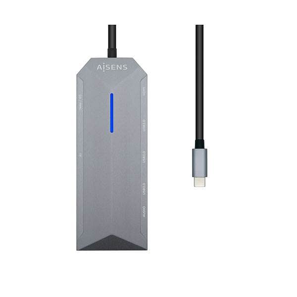 Aisens ASUC9P001GR  HDMI  3x USB  RJ45  Audio  Lector Tarjetas  USBC  MicroSD  USB Dock