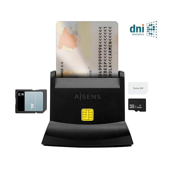 Aisens ASCRSN02SDBK  Lector de DNI  MicroSD  Tarjeta de Sim  USB20  Lector USB