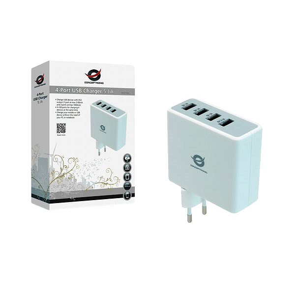 Conceptronic 5V 4xUSB 3x1A y 1x24A a shucko  Adaptador