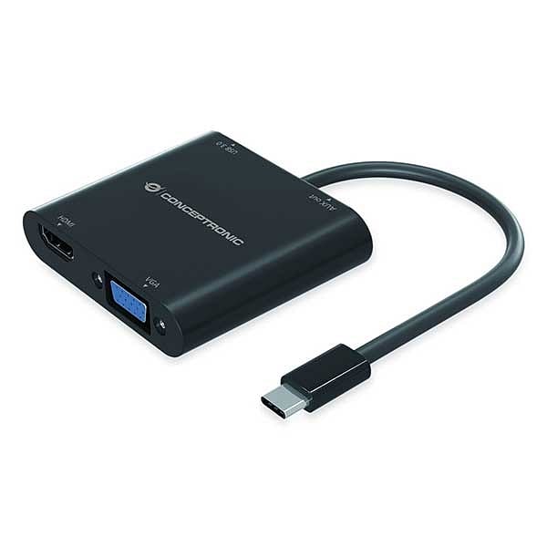 Conceptronic 4 en 1 USBC HDMI VGA Audio  Adaptador