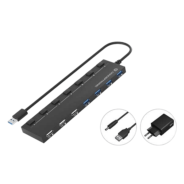 Conceptronic HUB 7 Puertos USB Alimentado  Adaptador