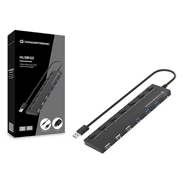 Conceptronic HUB 7 Puertos USB Alimentado  Adaptador