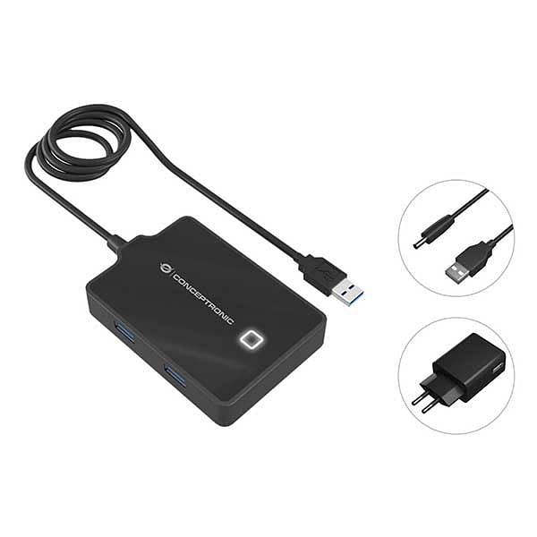Conceptronic HUB 4 Puertos USB 90cm Alimentado  Adaptador