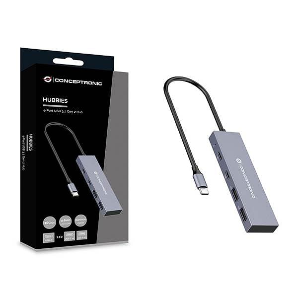 Conceptronic HUBBIES13G 4Port USB 32 Gen 2 10Gbps USBC x 2 USBA x 2 Aluminum Case  Adaptador HUB