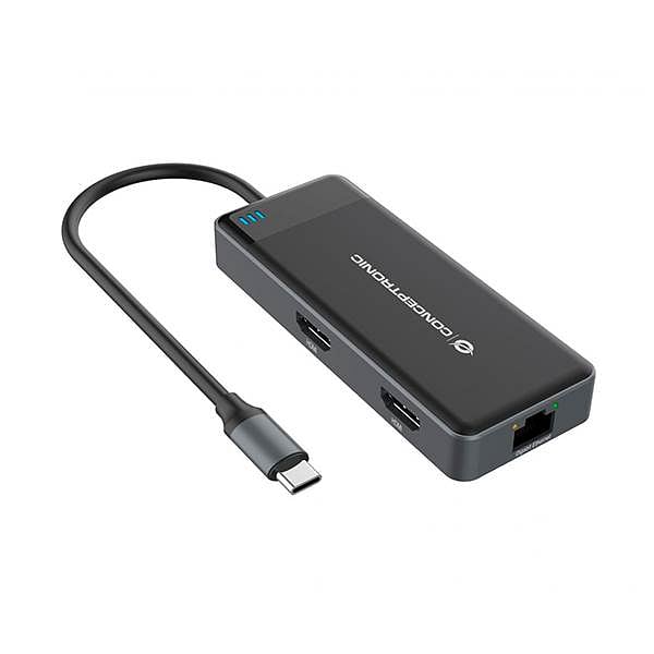 Conceptronic DONN15G 12in1 USB 32 HDMI x 2 VGA USBC Data USBA 30 x 2 USBA 20 SD TFMicroSD Audio GbE LAN 100W USB PD  Adaptador USB