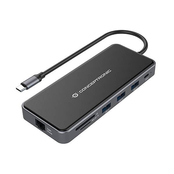 Conceptronic DONN14G 7in1 USB 32 Docking Station HDMI x 2 USBA x 3 GbE LAN 100W USB PD  Adaptador USB
