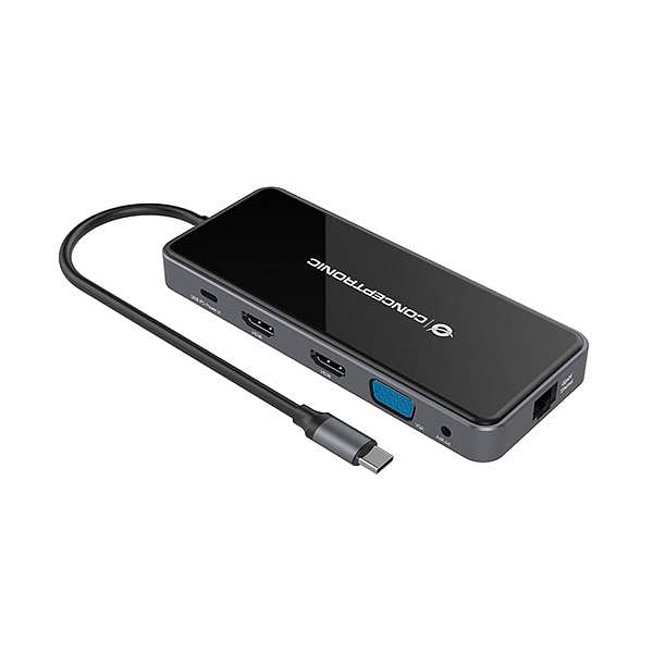 Conceptronic DONN14G 7in1 USB 32 Docking Station HDMI x 2 USBA x 3 GbE LAN 100W USB PD  Adaptador USB