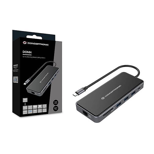 Conceptronic DONN14G 7in1 USB 32 Docking Station HDMI x 2 USBA x 3 GbE LAN 100W USB PD  Adaptador USB