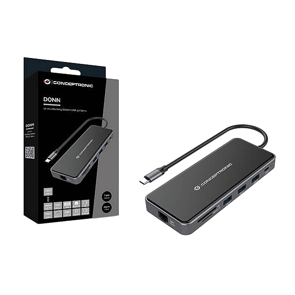Conceptronic DONN14G 7in1 USB 32 Docking Station HDMI x 2 USBA x 3 GbE LAN 100W USB PD  Adaptador USB