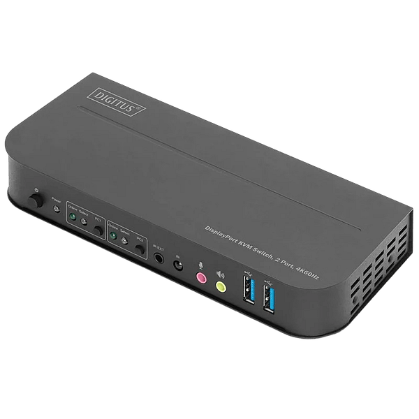 Digitus DS12850 Switch Conmutador KVM de 2 puertos con Entradas DisplayPort y Salida DisplayPortHDMI  2 Pantallas 4K 60Hz USB Audio