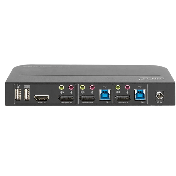 Digitus DS12850 Switch Conmutador KVM de 2 puertos con Entradas DisplayPort y Salida DisplayPortHDMI  2 Pantallas 4K 60Hz USB Audio