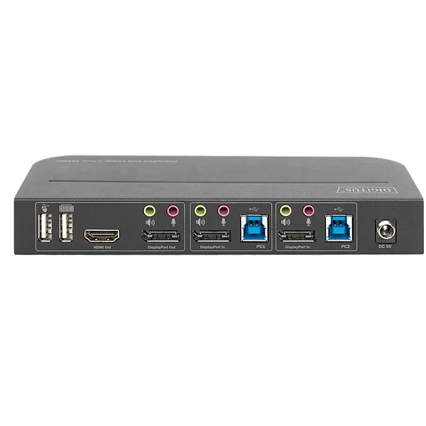 Digitus DS12850 Switch Conmutador KVM de 2 puertos con Entradas DisplayPort y Salida DisplayPortHDMI  2 Pantallas 4K 60Hz USB Audio