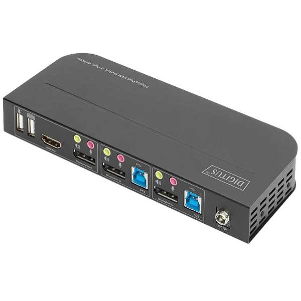 Digitus DS12850 Switch Conmutador KVM de 2 puertos con Entradas DisplayPort y Salida DisplayPortHDMI  2 Pantallas 4K 60Hz USB Audio