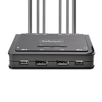 StarTech.com Switch Conmutador KVM de 2 Puertos para 2 Monitores DisplayPort 4K 60Hz Cables USB-A DP Audio de 1,5 m Integrados - Alimentado por el Bus