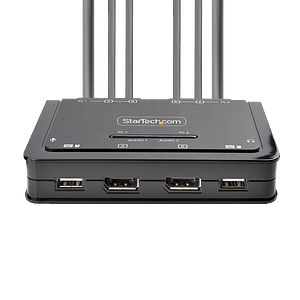 StarTechcom Switch Conmutador KVM de 2 Puertos para 2 Monitores DisplayPort 4K 60Hz Cables USBA DP Audio de 15 m Integrados  Alimentado por el Bus