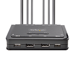 StarTechcom Switch Conmutador KVM de 2 Puertos para 2 Monitores DisplayPort 4K 60Hz Cables USBA DP Audio de 15 m Integrados  Alimentado por el Bus