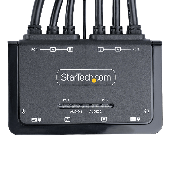 StarTechcom Switch Conmutador KVM de 2 Puertos para 2 Monitores DisplayPort 4K 60Hz Cables USBA DP Audio de 15 m Integrados  Alimentado por el Bus