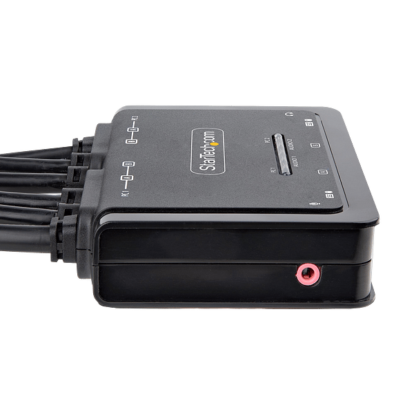 StarTechcom Switch Conmutador KVM de 2 Puertos para 2 Monitores DisplayPort 4K 60Hz Cables USBA DP Audio de 15 m Integrados  Alimentado por el Bus